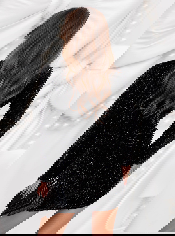 Czarna cekinowa sukienka świąteczna z...