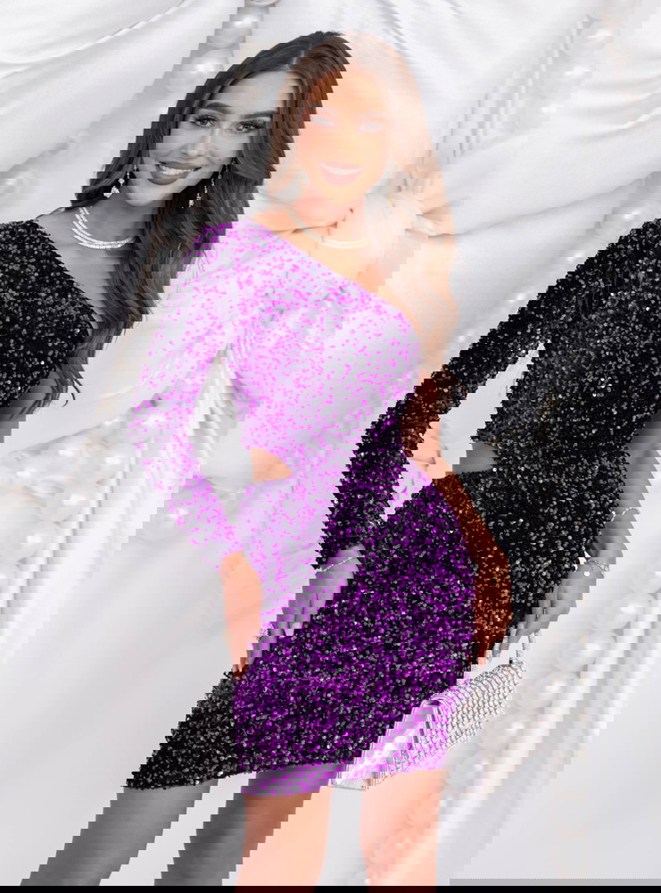 Fioletowa cekinowa świąteczna sukienka mini Jakayla