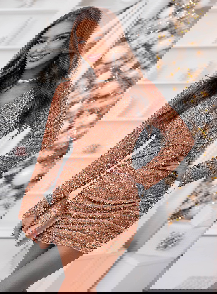 Złota cekinowa sukienka świąteczna z...