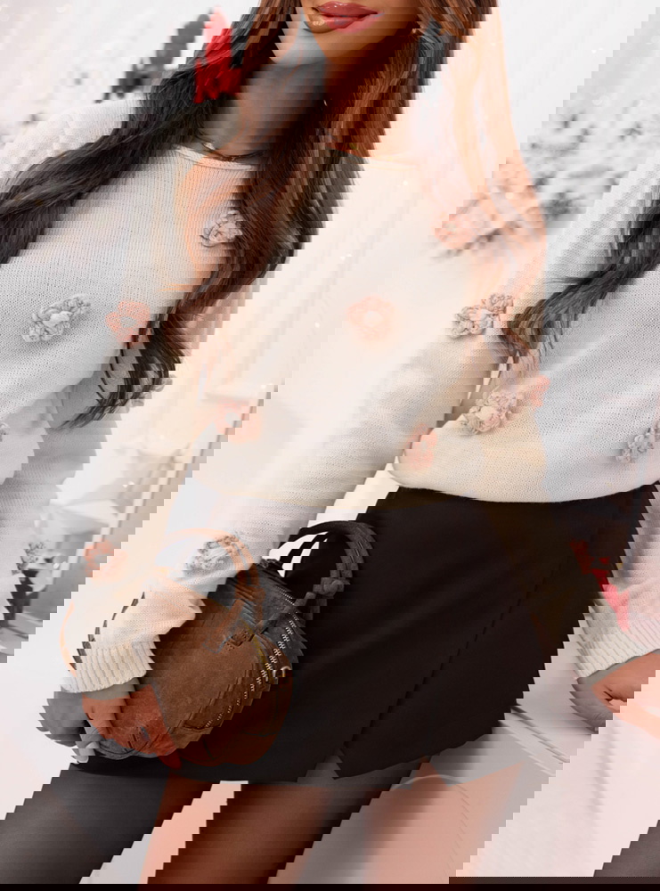 Sweter z ozdobnymi kwiatkami Eimiko -...