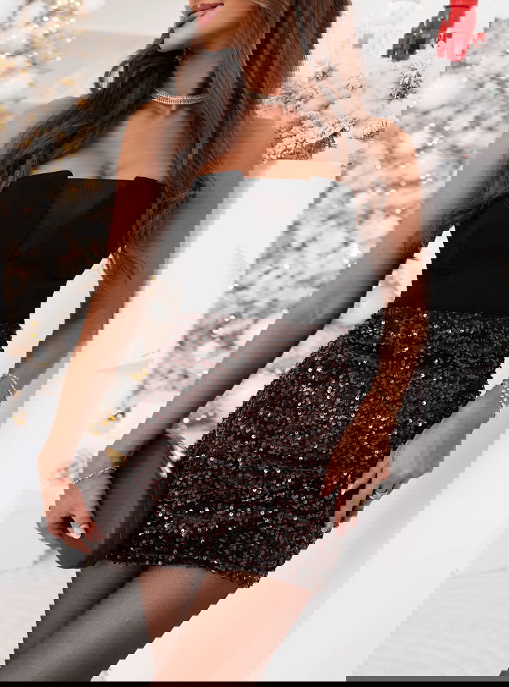 Czekoladowa cekinowa świąteczna mini spódniczka Leeelle