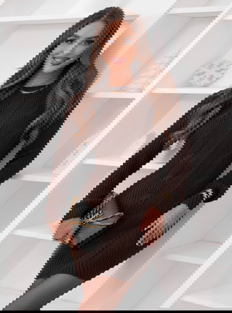 Czekoladowa sweterowa sukienka z...