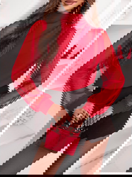 Malinowa bluzka z tiulowymi...