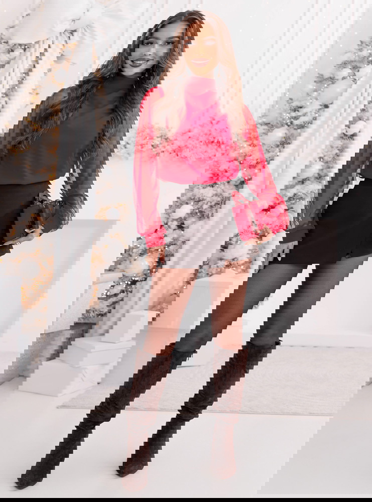 Malinowa bluzka z tiulowymi rękawami...