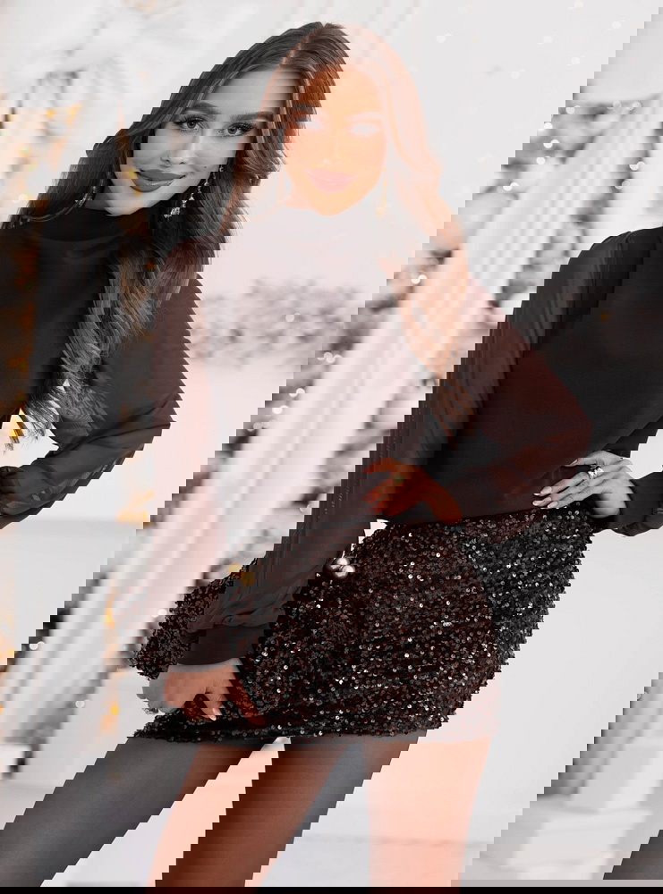 Czekoladowa bluzka z tiulowymi...