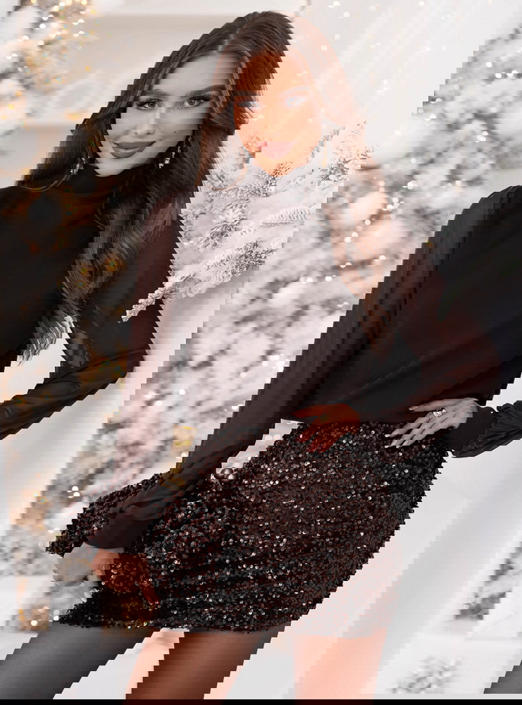 Czekoladowa bluzka z tiulowymi...