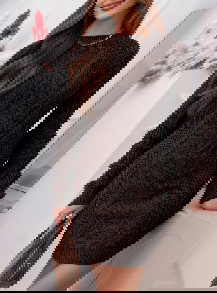 Czekoladowa swetrowa sukienka z...