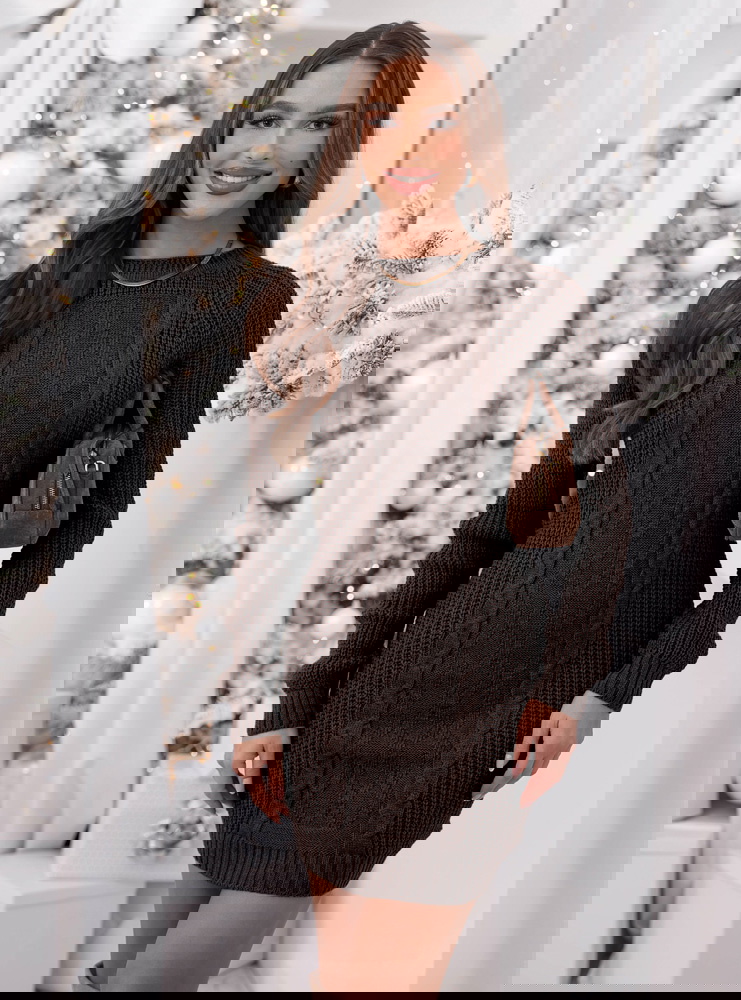 Czekoladowa swetrowa sukienka z...