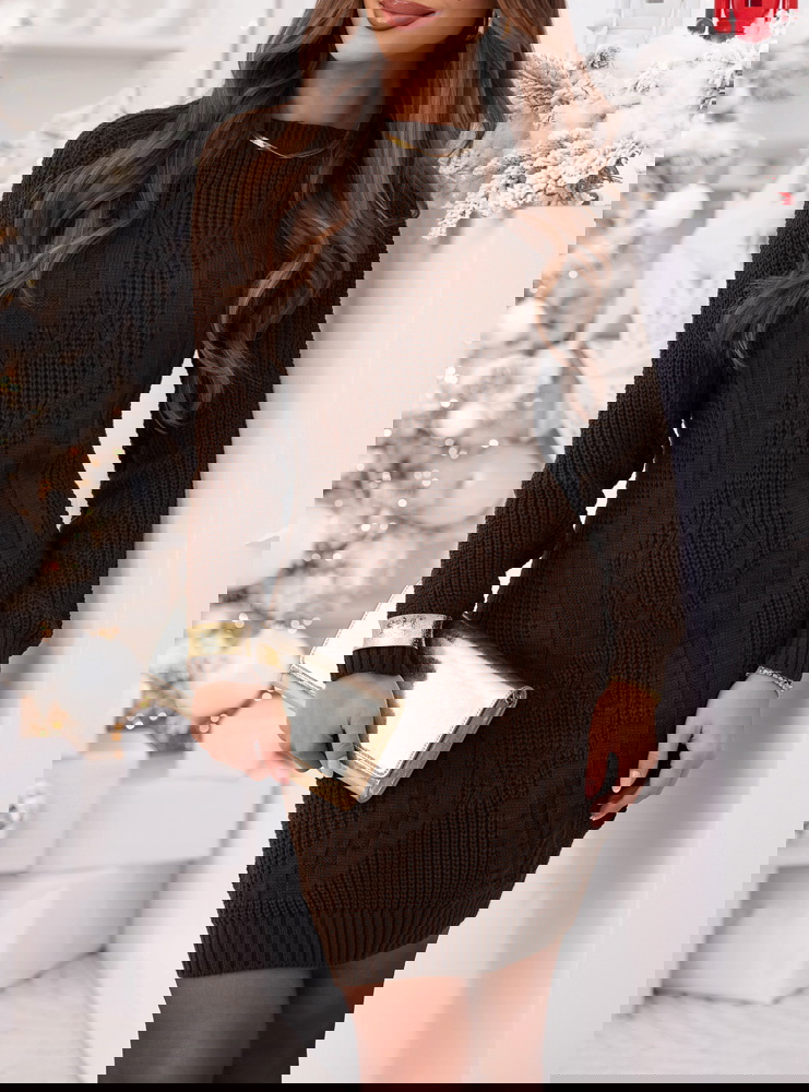 Czekoladowa swetrowa sukienka mini...