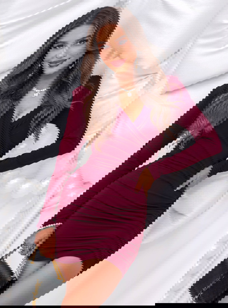 Bordowa świąteczna sukienka mini z...