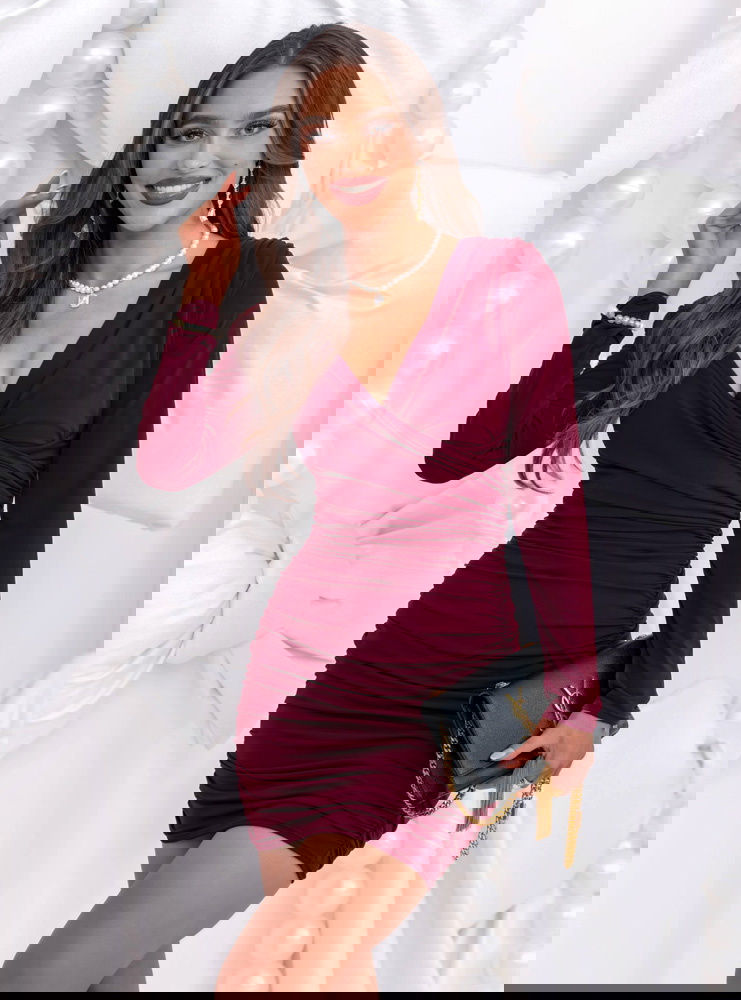 Bordowa świąteczna sukienka mini z...