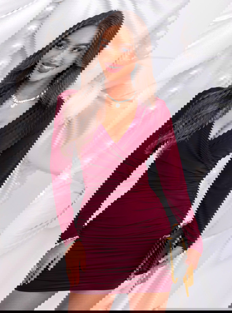 Bordowa świąteczna sukienka mini z...