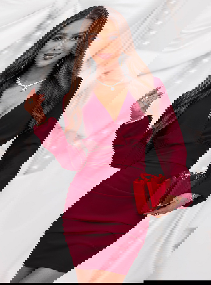 Bordowa sukienka mini na święta z...