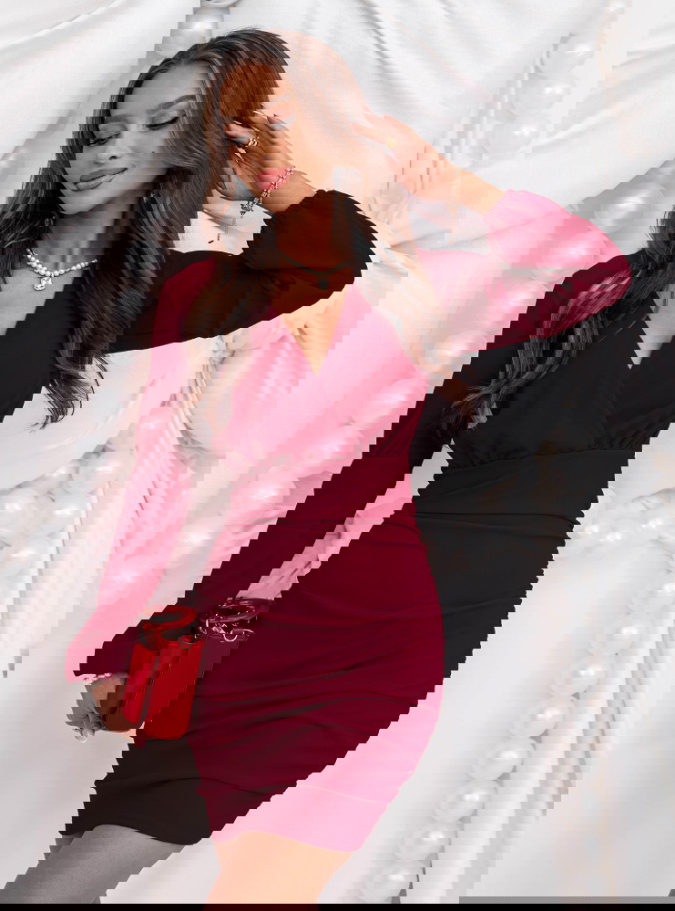 Bordowa sukienka mini na święta z...