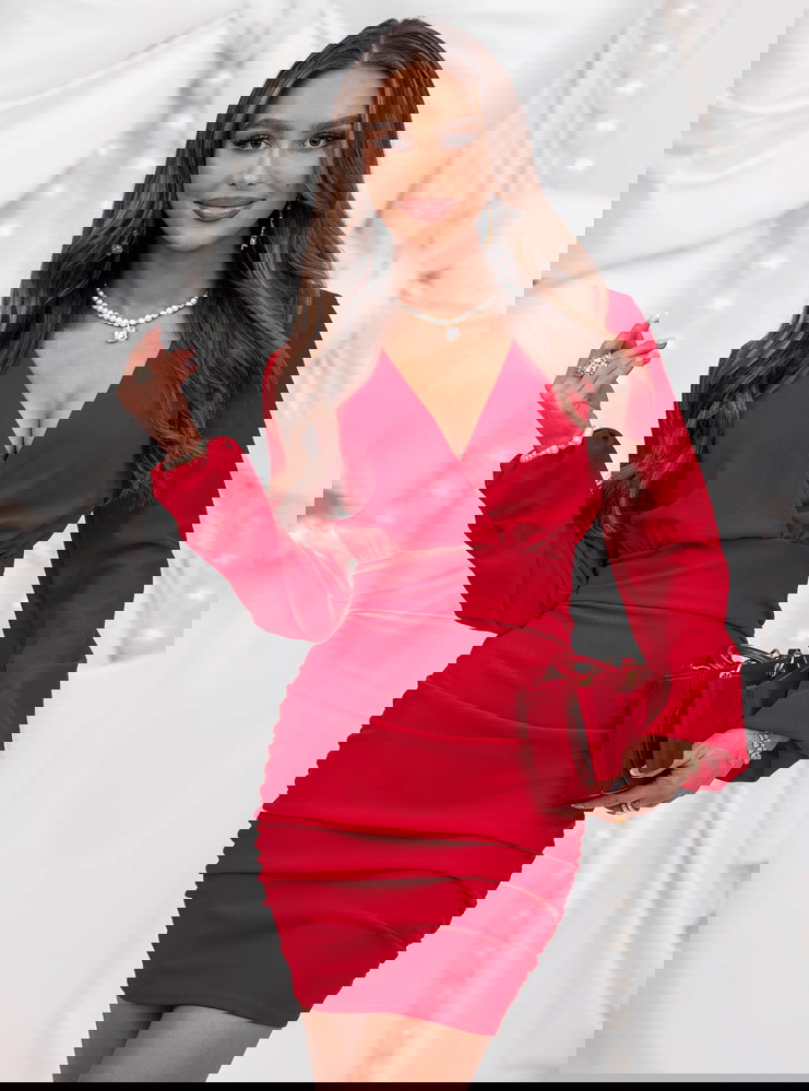 Malinowa sukienka mini na święta z...