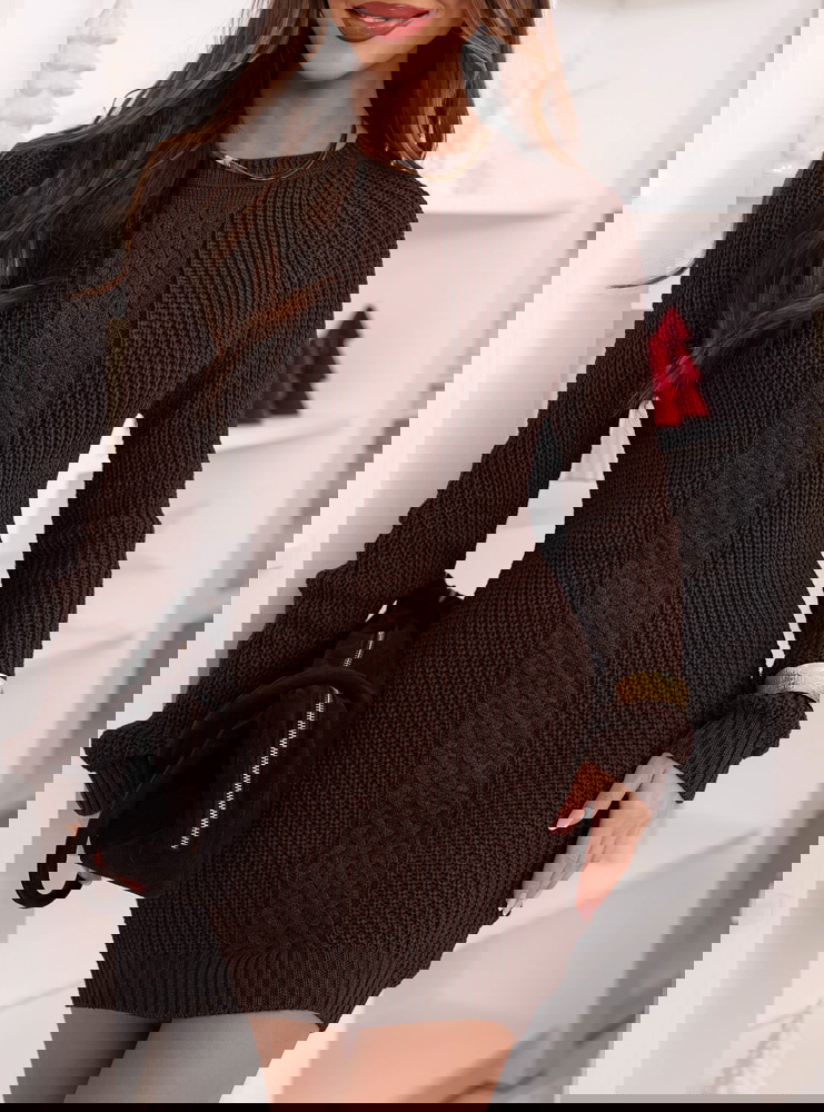 Czekoladowa swetrowa sukienka z...