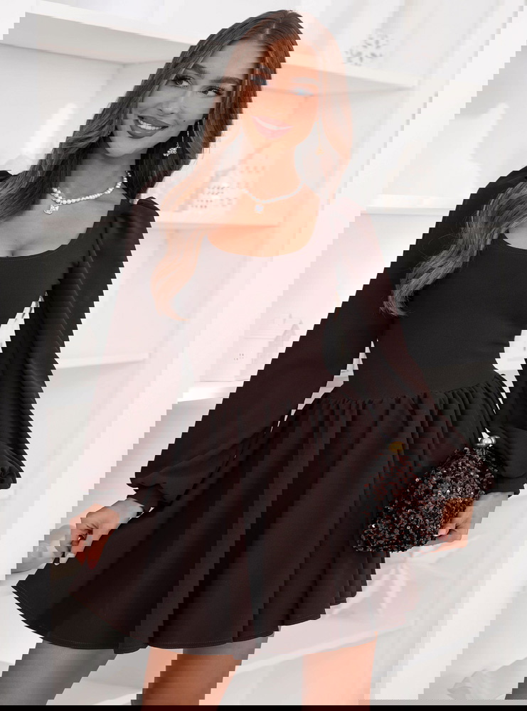 Czekoladowa rozkloszowana sukienka z...