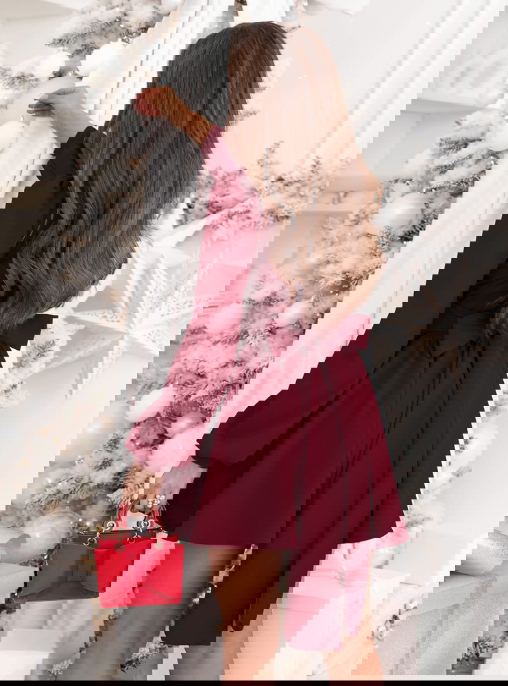 Bordowa rozkloszowana sukienka z...