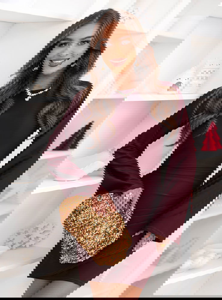 Bordowa dopasowana sukienka mini na...