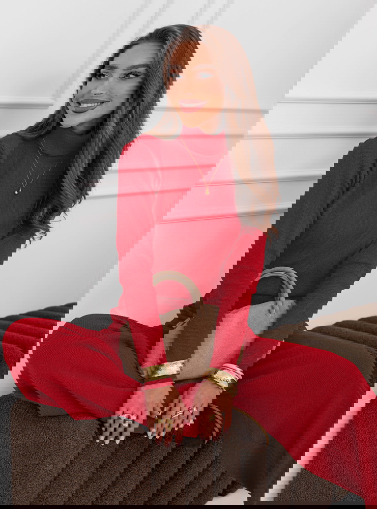 Malinowy komplet bluzka z golfem i...