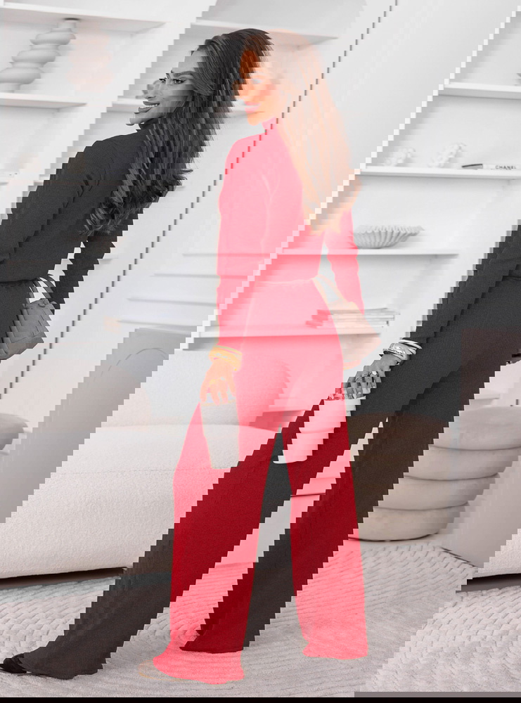 Malinowy komplet bluzka z golfem i...