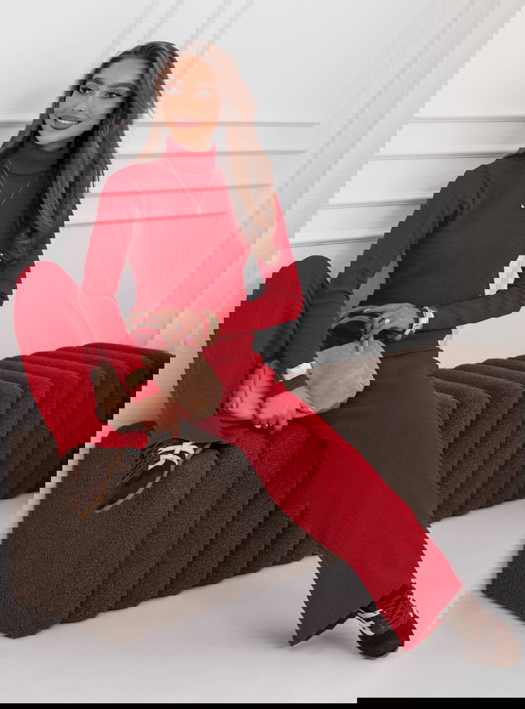 Malinowy komplet bluzka z golfem i...