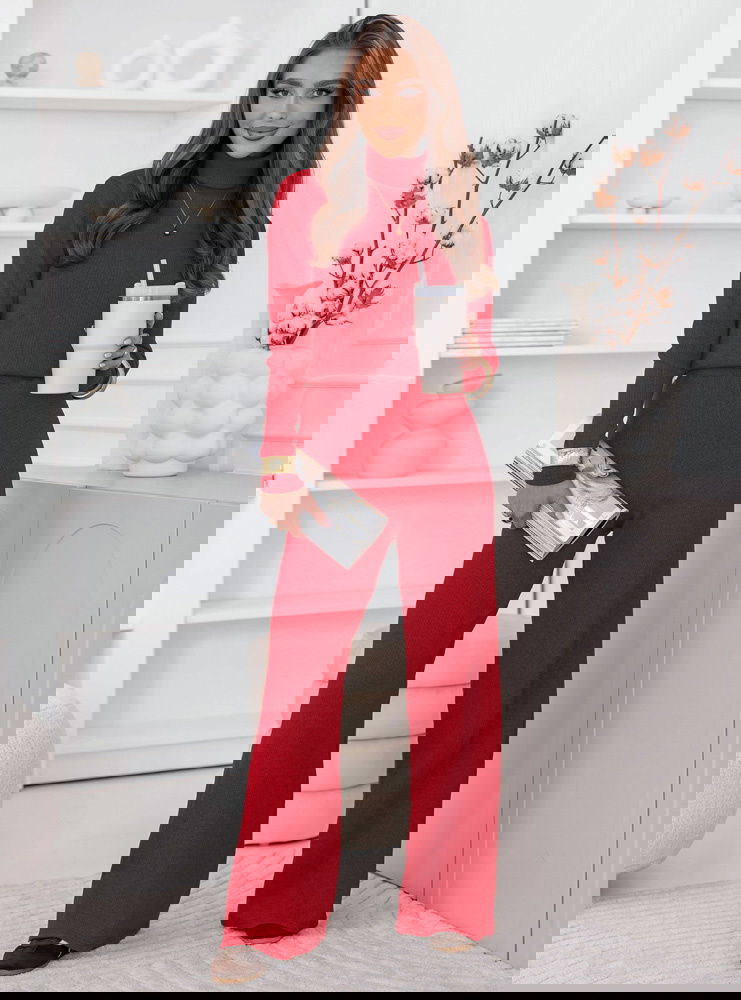 Malinowy komplet bluzka z golfem i...