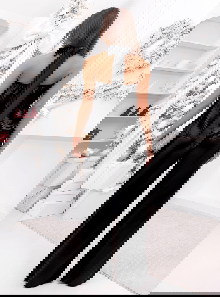 Czarny satynowy świąteczny komplet...