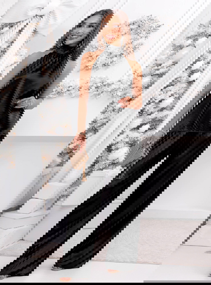 Czarny satynowy świąteczny komplet...