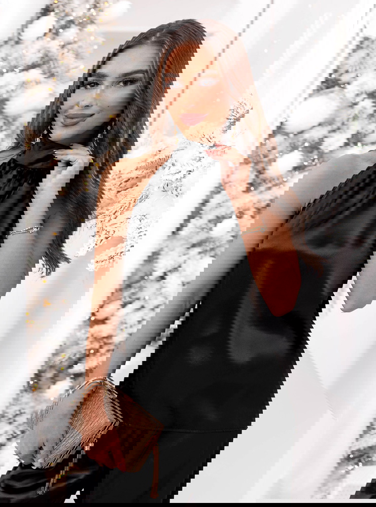 Czarny satynowy świąteczny komplet...