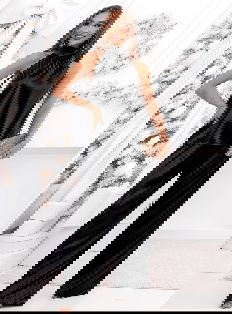 Czarny satynowy świąteczny komplet...