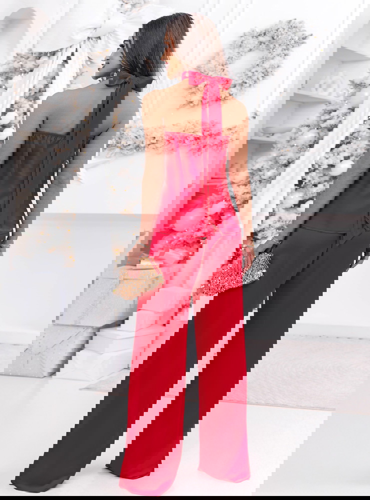 Malinowy satynowy świąteczny komplet...