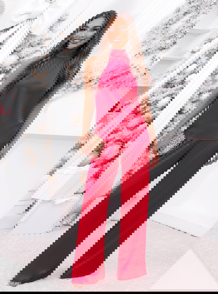 Malinowy satynowy świąteczny komplet...