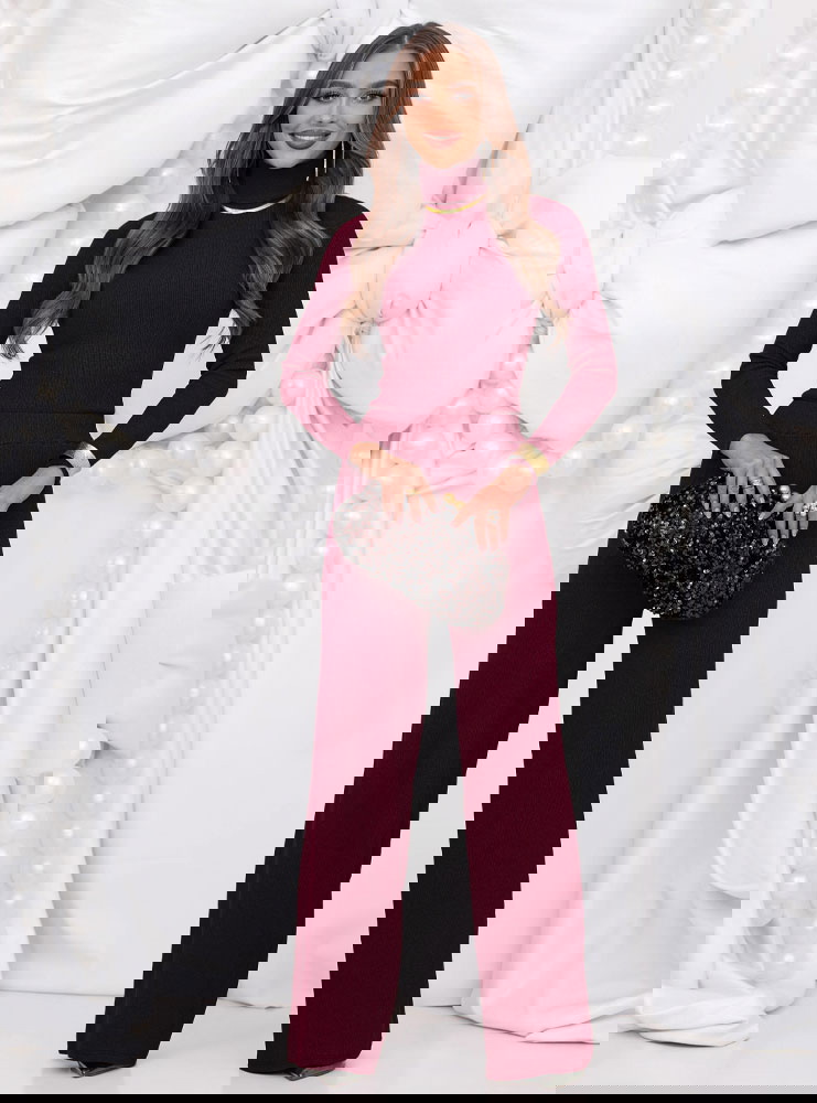 Bordowy prążkowany komplet bluzka z...