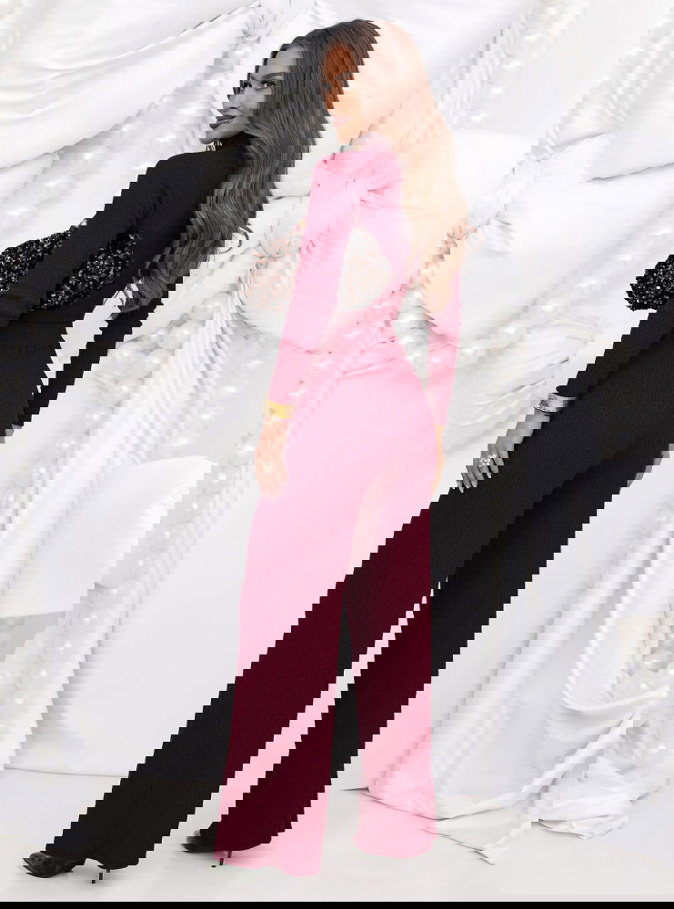 Bordowy prążkowany komplet bluzka z...