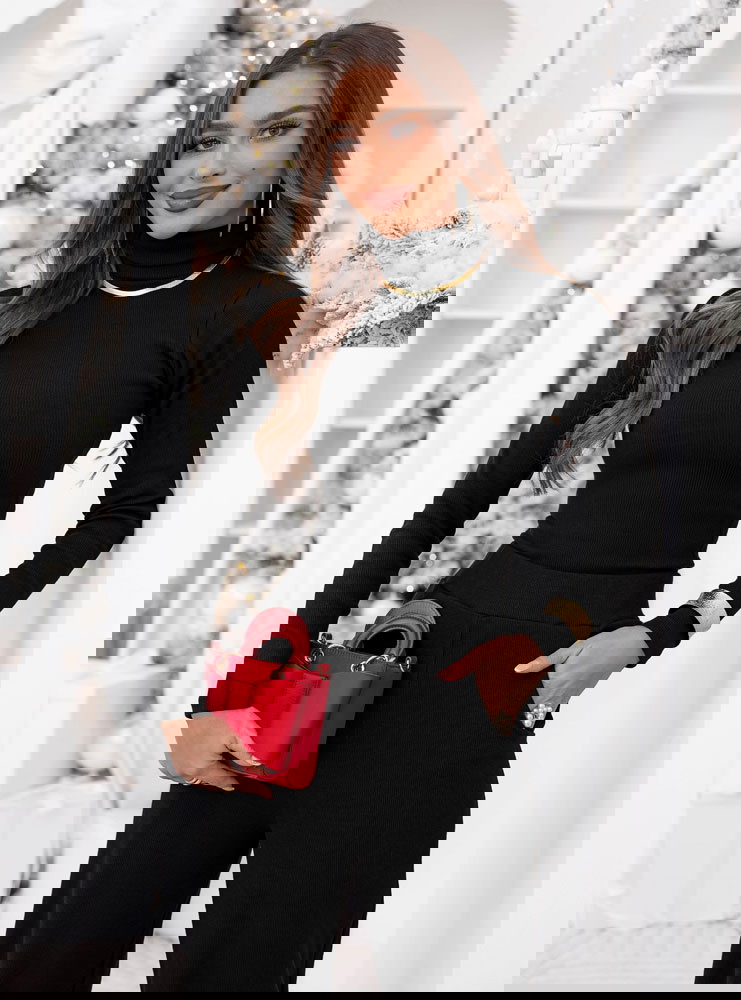 Czarny prążkowany komplet bluzka z...