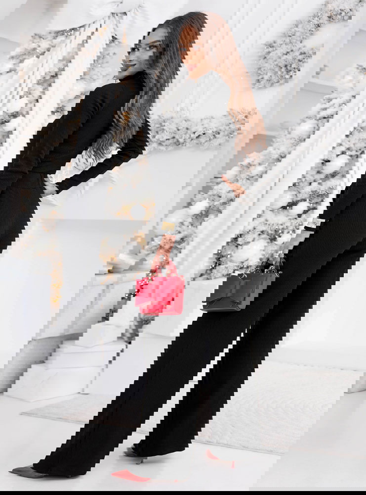 Czarny prążkowany komplet bluzka z...