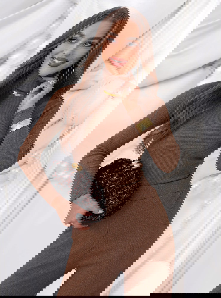 Prążkowany komplet bluzka z golfem i...