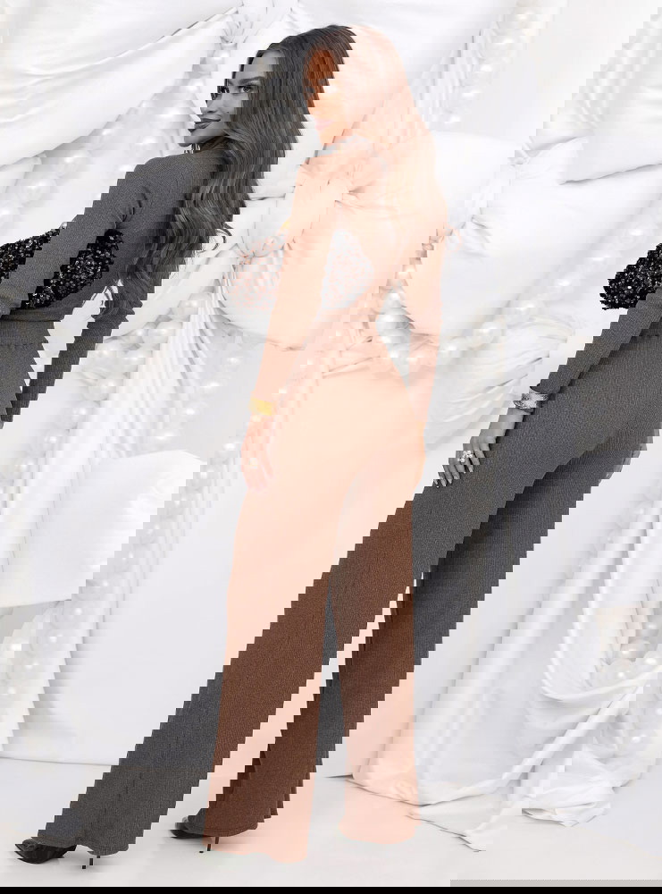 Prążkowany komplet bluzka z golfem i...