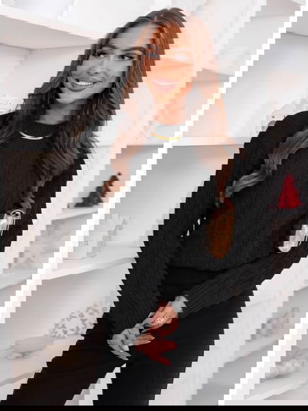 Czarny sweter z guzikami po...