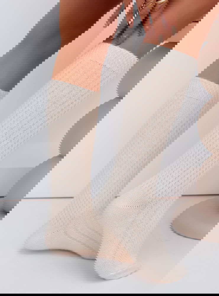 Podkolanówki prążkowane Russanna - ecru