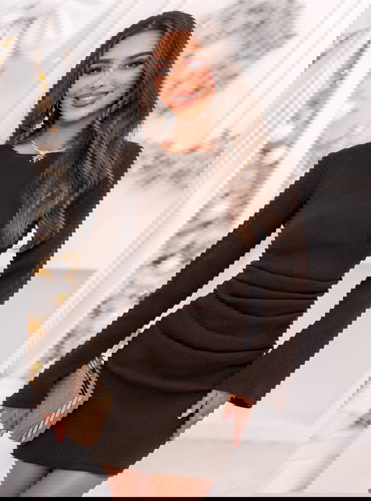 Czekoladowa prążkowana sukienka mini...