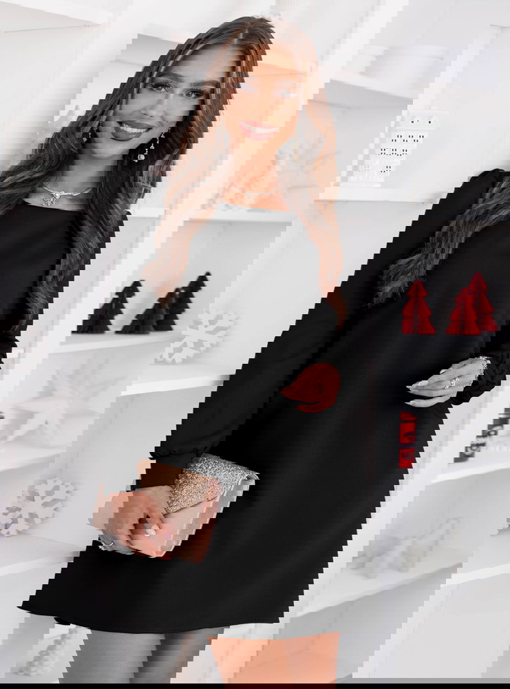 Czarna trapezowa świąteczna sukienka...