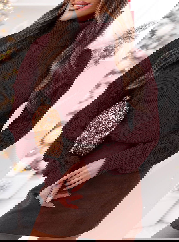 Bordowy sweter z golfem Evilou