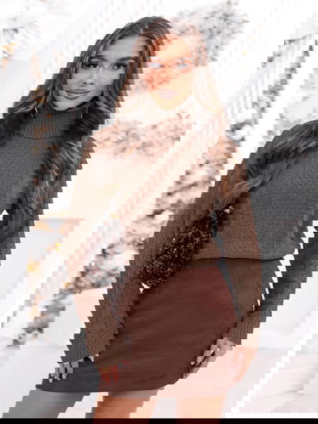 Czekoladowy długi sweter z...