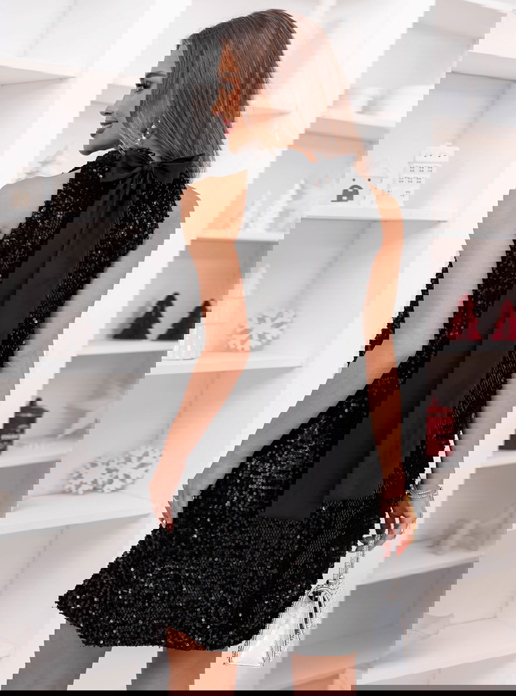 Czarna cekinowa sukienka na święta z...