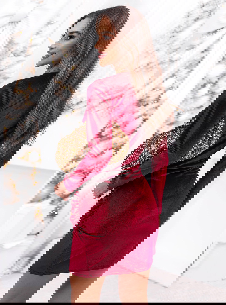 Bordowa welurowa świąteczna sukienka...