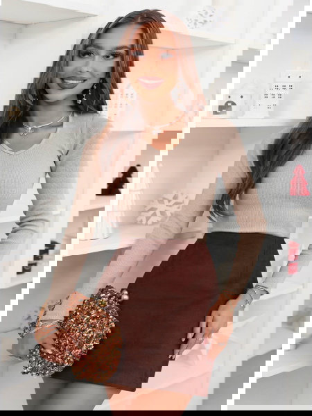 Beżowa prążkowana bluzka z... 2