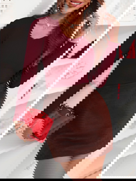 Bordowa prążkowana bluzka z...