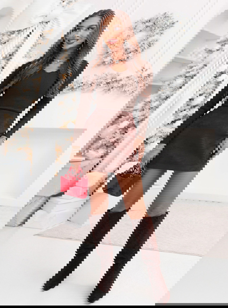 Czekoladowa prążkowana bluzka z...